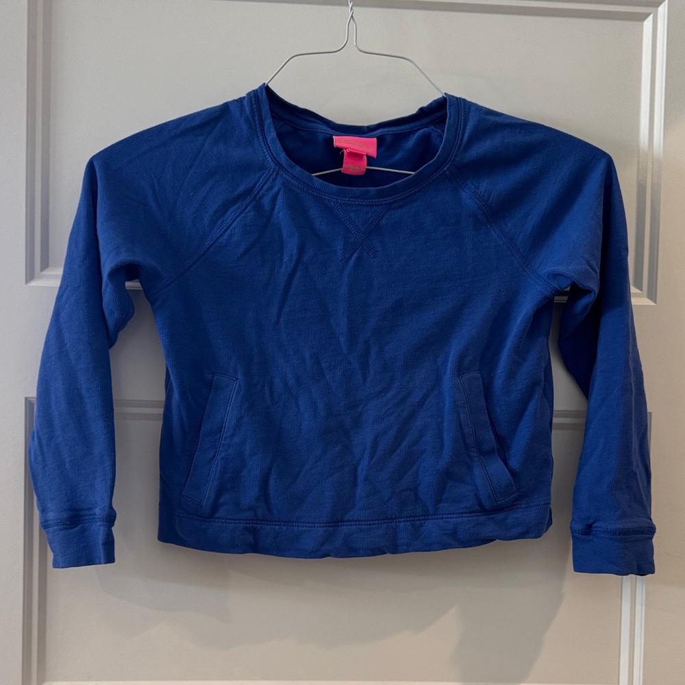Lilly Pulitzer Blue Cropped Crew Neck Sweatshirt